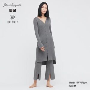 Uniqlo x Mame Kurogouchi 3D Knit Ribbed Long Sleeve Cardigan Gray